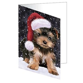 Christmas Dog House Yorkshire Terrier Dog Note Cards - Adorable Pets Invitation Cards with Envelopes - Pet Artwork Christmas Note Cards (1 Note Card)