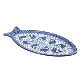 Blue Rose Polish Pottery - Blue Mosaic Beach Medium Fish Platter - 12" x 5.75" - Unique Platter for Dinner Parties, Very Durable & Dishwasher Safe