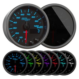 GlowShift Tinted 7 Color 100 MPH Speedometer Gauge - Mounts in Custom Dashboard - Odometer - Resettable Trip Meter - Black Dial - Smoked Lens - 3-3/8" 85mm