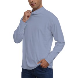 Mens Casual Mock Turtleneck T-Shirts Long Sleeve Thermal Stretchy Pullover Basic Lightweight Undershirt Sweater Tops Grey Blue