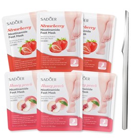 6 Paar Fußmaske, Hornhaut Socken,Feuchtigkeitsspendende Fussmaske,Fußpflege für Trockene Rissige Füße,Fusspflege Foot Peel Mask mit Pediküre Ausrüstung für Männer Frauen,Erdbeer + Pfirsich