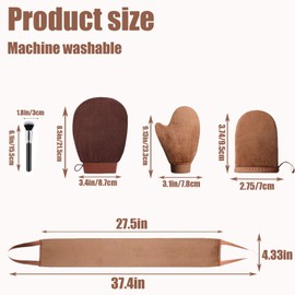 Tanning Mitt, Self Tan Mitt Set with Back Tanner and Brush, 5-Piece Kit for Even Application, 7.48x5.12 Inches Glove, 73.4 Inches Back Applicator, 6.29x1.57 Inches Brush, Outer Fiber Material