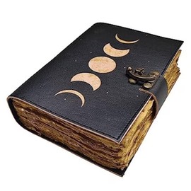 GRIMOIRE MOON PHASES SPELL BOOK OF SHADOWS, WITCHCRAFT SUPPLIES, LEATHER JOURNAL FOR WOMEN, VINTAGE JOURNAL, LEATHER JOURNALS FOR WOMEN, LEATHER NOTEBOOK, DIARY, BOOK JOURNAL 7X5 IN 200 PAGES (yellow)