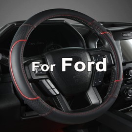 GIANT PANDA Steering Wheel Cover for Ford F150 F250 F350 Expedition - Black+Red Trim