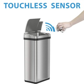 iTouchless 4 Gallon Sensor AbsorbX Odor Filter and Air Freshener, Stainless Steel 15 Liter Waste Bathroom, Bedroom and Office Garbage Bin, Trash Can 4 Gal Silver