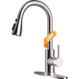 Stainless Steel Single Handle Spring Kitchen Sink Faucets with Sprayer,Contemporary Kitchen Faucet with Pull Down Sprayer, with Deck Plate (Brushed Nickel)