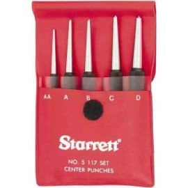 Starrett 50488 Center Punch Set: 5 Pc, 0.1667 to 0.1563", Steel, Round Shank