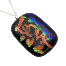 Love Pendant, Glass Pendant, Dichroic Glass Pendant, Handmade Glass Pendant, Rainbow Pendant, Multicoloured Pendant, Mosaic Pendant, Heart Pendant, 3cm x 2.5cm