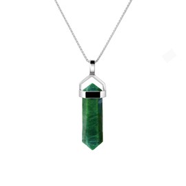 Franki Baker Dainty Green African Jade Gemstone Double Point Pendant Necklace on 925 Sterling Silver Box Chain. Chain Length: 50cm