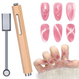2Pcs 3 in 1 Wooden Handle Nail Magnet Cat Eye Magnet for Nail Cylindrical Versatile Art Magnets Tool for Nails Double-head Magnets for Cat Eye Gel Polish Nail Art Suitable Salon DIY Home