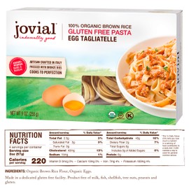 Jovial Egg Tagliatelle Gluten-Free Pasta | Whole Grain Brown Rice Egg Tagliatelle Pasta | Lower Carb | Kosher | USDA Certified Organic | Made in Italy | 9 oz (6 Pack)