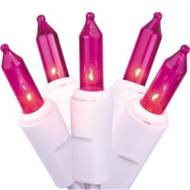 Holiday Pride Ultra-Brite Pink Lights on White Wire - Indoor / Outdoor Use - UL Listed - Set of 100