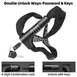 ROCKBROS Heavy Duty Anti-Theft Bike Lock - 3.2FT Security Bicycle Chain Lock with Resettable Combination and 2 Keys for Bikes, Motorcycle, Door, Gate, Fence, Grill