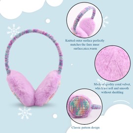 Outdoor Winter EarMuffs for Kids Boys Knitted Ear Cover Plush Toddler Girls Ear Warmer 3-8 Years (Purple)