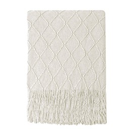 BOURINA Beige Throw Blanket 60x80 Inches Throw Textured Solid Soft Sofa Throw Couch Knitted Decorative Blanket
