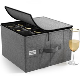 Sorbus China Storage Containers – Dinnerware Organizer for Champagne Flute Glasses with Lid (Holds Service for 12) with Felt Protectors – 13" x 10" x 10.6"