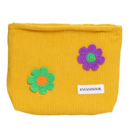 KWAMSOOK Mustard Flower Makeup Bag For Women - Corduroy Cosmetic Bags Ladies Tote Bag, Women's Pencil Case, Handmade Makeup Organizer with Zipper, Yellow