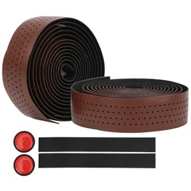 Alomejor Pack of 2 Bicycle Handlebar Tape PU Leather + EVA Handlebar Tape with End Plugs for Road Bike, Lightweight, Non-Slip, Comfortable Cycling Handlebar Strap (Brown)