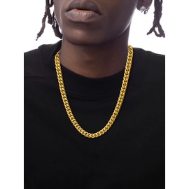 Hoyazvet Gold Cuban Chain Necklace 8MM 24 inch Long Men's Fashion Jewelry