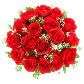CUQRY Cemetery Flowers for Grave 18 Silk Artificial Flowers for Cemetery Red Memorial Roses Flowers for Headstones Gravesite Grave Vase Funeral Decorations