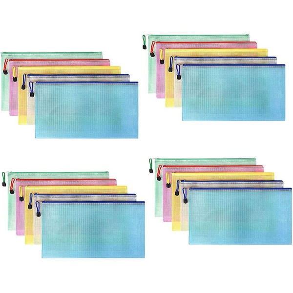 Pockets with Zip, Waterproof Document Bag, A6, 20 Pieces, Mesh