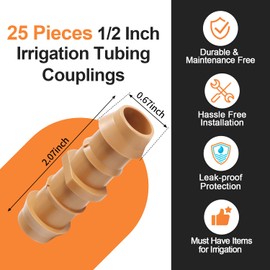 Copadri 25 Pieces Drip Irrigation Coupling Fittings, 1/2'' Drip Line Barbed Coupler Connectors for 5/8", 1/2", .700" Drip Tubing for Garden Drip Sprinkler Systems