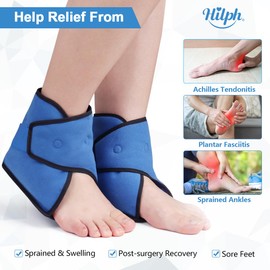 Hilph Ankle Ice Pack Wrap, Reusable Gel Ice Wrap for Ankle Injuries, Foot Cold Compression Pack for Sprained & Fractured Ankles, Surgery Recovery, Feet Swelling, Plantar Fasciitis, Blue, 2 Packs