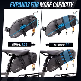AUTOWT Bike Saddle Bag - Waterproof Bike Seat Bag Expandable to 2L- Reflective Bicycle Under Seat Storage Pouch for Road Mountain Bike Cycling Travel