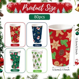 AIBIIN 80 pcs Christmas Paper Cups Xmas Disposable coffee Cups Snowflake Santa Elf Snowman Elk Christmas Cups 9 Ounce Drinking Tea Paper Cups