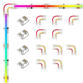 SEZO COB 3Pin 10mm Solderless LED Connector Kit 5 Pairs L-Shaped/Corner Connector 4pcs Strip to Strip Connector for 3Pin SPI FCOB WS2811 IC RGB 630LED/m and WS2814 IC RGBW 784LED/m LED Strip