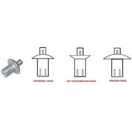 38-108-18-16 ALUMINUM DRIVE RIVET RIVET - UNIVERSAL HEAD, 1/4" DIAMETER X .515-.609 GRIP RANGE (25)