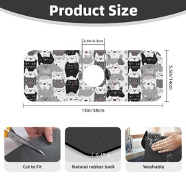 Almohadilla de succión para llave de cocina, gato y gatito, 1 alfombrilla para llave de fregadero, mango de llave, bandeja de secado para baño (15 x 5.5 pulgadas)