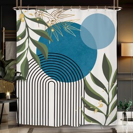 Miyotaa Abstract Ginkgo Olive Green Shower Curtain Set 60Wx71H Inches Minimalist Aesthetic Modern Contemporary Plant Leaves Polyester Waterproof Cloth Bathroom Curtain with 12 Hooks