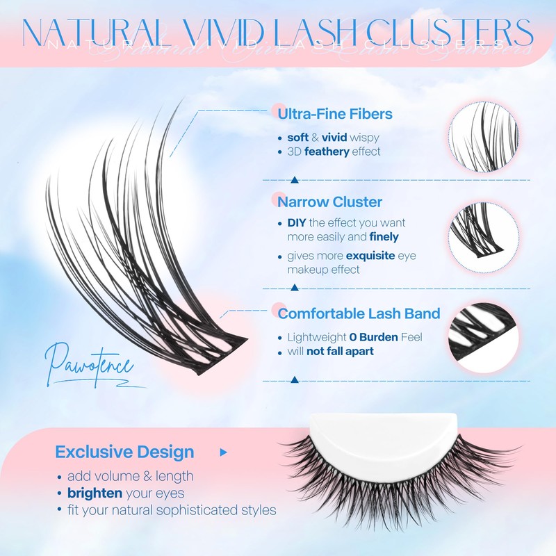 Pawotence Lash Clusters Kit Wispy Lash Extension Kit Natural 180pcs
