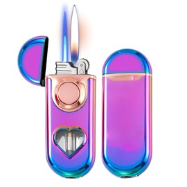 Torch Lighter, Dual Flame Lighter with 6pcs Flint Stone, Windproof Lighter with Visible Gas Window,Cool Adjustable Soft Flame and Jet Flame 2 in,Refillable Butane Lighter for Outdoor Indoor-Color Ice