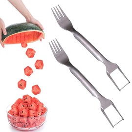 2-in-1 Stainless Steel Watermelon Cutter & Fork – Dual Head Melon Slicing Tool for Easy Fruit Cutting,Portable Watermelon Cutter, Parties, and Camping Summer Kitchen Gadget (2 pcs)
