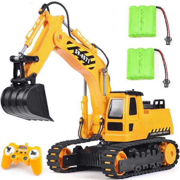 DOUBLE E Remote Control Excavator Toy 2 Batteries RC Excavators Digger Hydraulic Construction Toys Vehicles Xmas Gift for Boys Girls Kids 3-14 Years