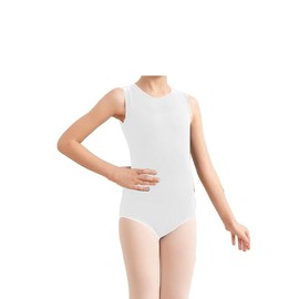 BODYWEAR LTD - Girls Sleeveless Leotard Shiny Nylon – Comfortable Fit – Performance Wear - Dance Class Essential - Ballet Gymnastics, Dance, School, Sportswear (White, 9-10 years)