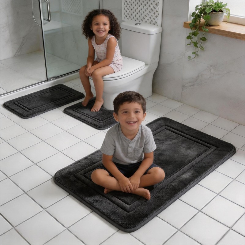 Bathroom Rugs Set 3 Piece Memory Foam Bath Mats Non-Slip