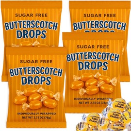 Sugar Free Butterscotch Hard Candy - 4 Bags (2.75 oz Each) Individually Wrapped - Fat-Free, Zero Trans Fat, | Rich Buttley Creamy & Sweet - Yellow Orange Button Disc Drops 11 oz Total