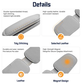 Aipwerer Glasses Holder for Car Sun Visor, Sunglasses Holder for Car Sun Visor, Magnetic Leather Glasses Holder Clip for Universal Car Accessories, Interior Glasses Holder (Grey)