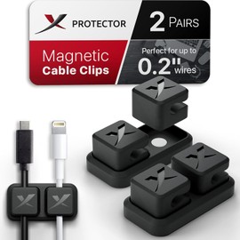 X-Protector Portacables magnéticos 2 pares – Clips de cable premium – Soporte autoadhesivo para cable para coche y hogar – Organizador de cables para computadora y otros electrodomésticos – Negro