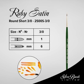 Silver Brush Series 2500S Ruby Satin Round Brush with Short Handle, Stiff Synthetic Filaments, Hunter Green, Size 3/0