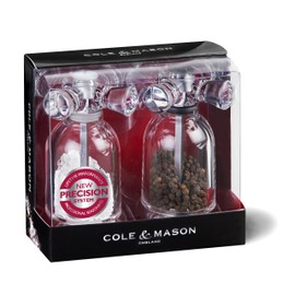 Cole & Mason Tap Shape Salt and Pepper Mill Gift Set - Clear Acrylic, Sleek Silver Accents, Precision Carbon Steel and Diamond Sharp Ceramic Mechanisms, Pre-Filled, Gift Boxed, Lifetime Guarantee