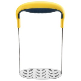 Potato Masher, Yellow Rubber Handle Food Masher, Stainless Steel Design, Ergonomic Curve for Easy Use, Ideal for Potatoes, Sweet Potatoes, Pumpkins, and More