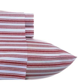 HNU 3 Piece Nautical Sheets Red White Color Allover Coastal Look Pencil Stripe Pattern Shabby Chic Bedding Percale Cotton Sheet Twin Set Deep Pocket Elasticized Fitted Sheet Comfy Kids Bed Decor
