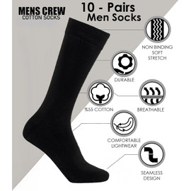 GetSocks Men Socks -10 Pairs- Seamless Toe Men’s Socks, Reinforced Heel & Toe – Cotton Rich Classic Black Men Socks - Size 6-11
