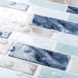 FunStick Marble Peel and Stick Backsplash for Kitchen12"x12" Blue White Stick on Backsplash Tiles for Kitchen Backsplash Tiles Peel and Stick Wall Tile Stickers for Bathroom Shower Waterproof 5-Sheet