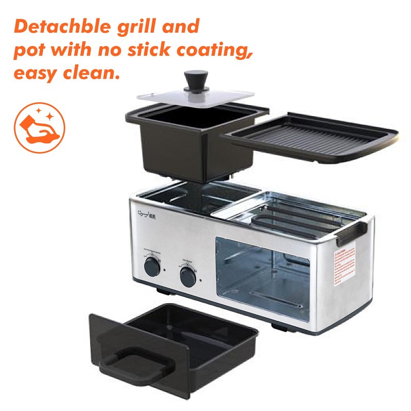 wOod-it 4 in 1 Breakfast Maker Station with Indoor Grill/Griddle/Toast