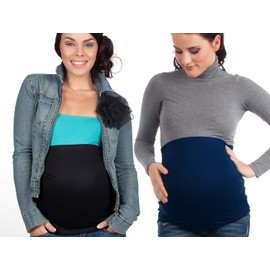 Mamaband Maternity Bump Band in Twin Pack + Pack of 3 Jeans Extenders, Back Warmer and Top Extender for Pregnant Women, Stretch Fabric Maternity Wear - Dark Blue/Black, size: 32-38
